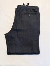 Men's Black Linen Drawstring Straight Leg Casual Pants with Button Pockets