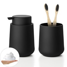 Matte Black Bathroom Toothbrush Holder Set Plastic Foaming Hand Soap Dispense...