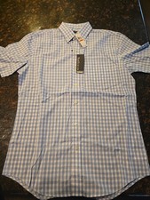 NWT VAN HEUSEN MEN'S Blue FLEX NON-IRON SHORT SLEEVE SHIRT SMALL 14 -14 1/2