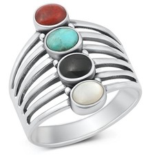 Turquoise Promise Cocktail Polished Ring New 925 Sterling Silver Band Sizes 6-12
