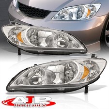 Chrome Amber Oe Style Jdm Driving Head Lights Lamp Set For 2004-2005 Honda Civic Chrome Amber Oe Style Jdm Driving Head Lights Lamp Set For 2004-2005 Honda Civic