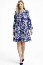 Zara Navy White Mixed Print Midi Dress Flowy Comfy Designer Work Wear Casual XL