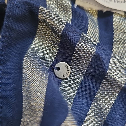 Abercrombie Fitch Scarf 28x72" Navy Blue Gold Thread Coastal Head Neck Cover - Picture 4 of 10