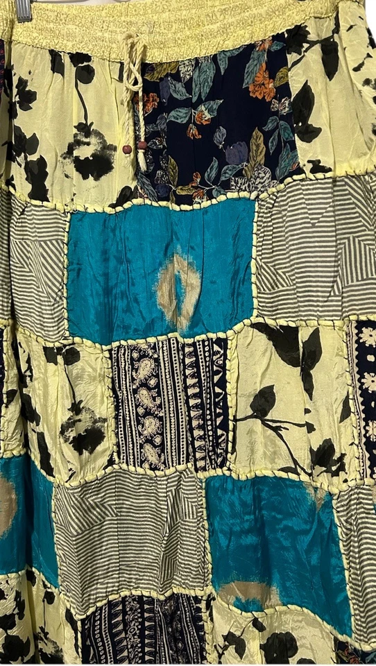 Ana & Kate Skirt L Yellow Blue Patchwork Festival Hippie Boho Flowy Fairycore - Image 2 of 4
