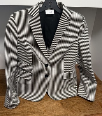 AKRIS PUNTO Striped Cotton Blazer Jacket, Size 12