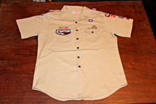 Boy Scouts of America BSA Men's Shirt Tan X-Large XL 100 Cotton Sewn Patches