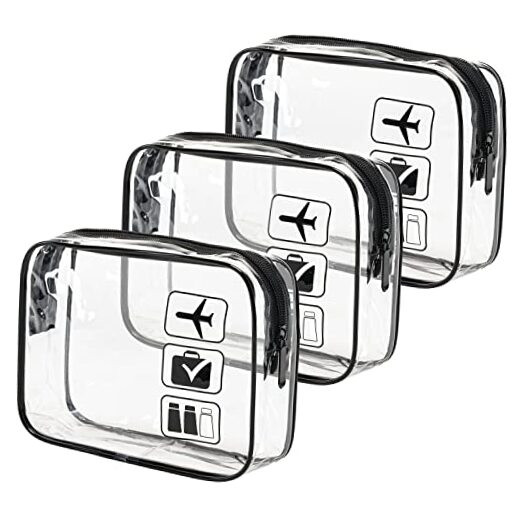 TSA Approved 3-Piece Quart Size Clear Toiletry Travel Bag Set in Black
