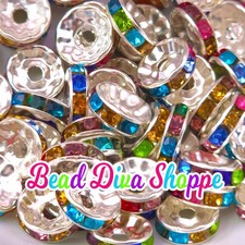 10mm - SET of 50 - MULTI COLOR - Rhinestone Rondelle Crystal Round Loose Spacer