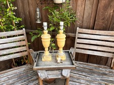 Pair of Vintage Alabaster Table Lamps | Cream Marble Stone Lamps (need rewiring)