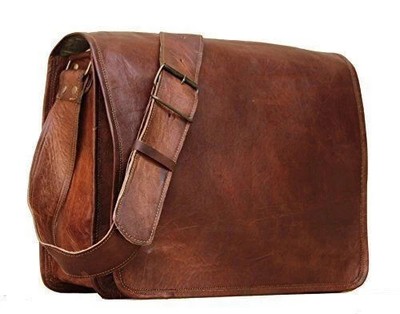 18'' Messenger Men's Genuine Vintage Leather Laptop Briefcase Satchel Brown Bag