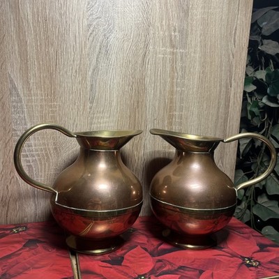 2 Vintage Kupfer Messing Krug Krug Knospe Vase Peerage Modern Heritage