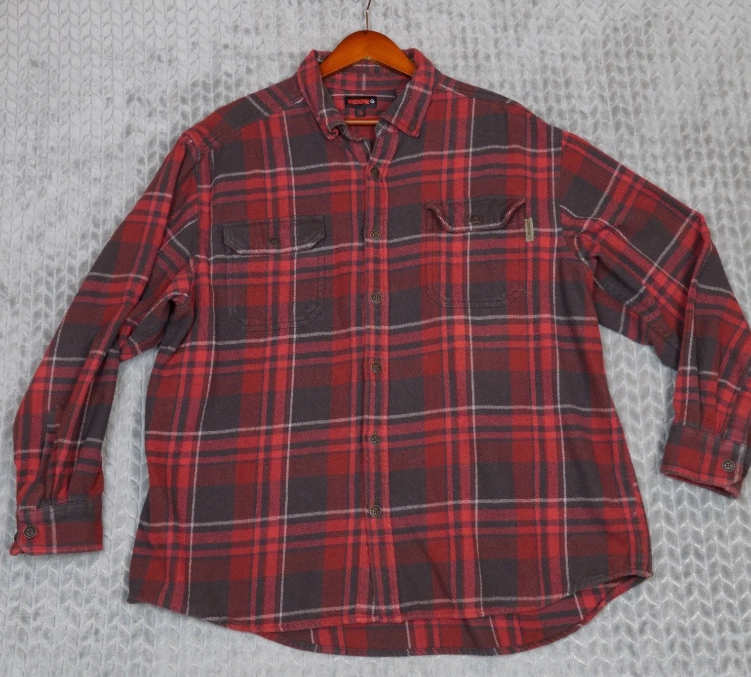Wolverine Mens XXL Red Black Plaid Flannel Shirt Long Sleeve Cotton Button Down