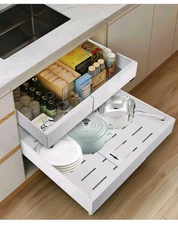 21" Deep Expandable Pull Out Cabinet Organizer,(12"-20")Slide Out Drawers For Ki