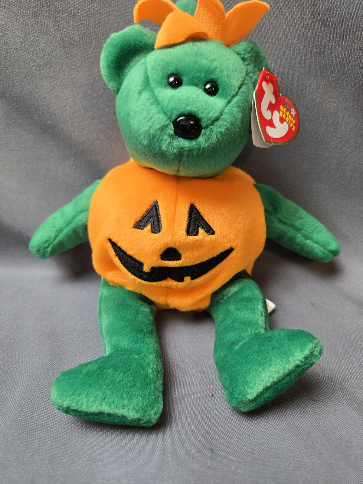 Ty Tricky Teddy Bear Pumpkin Plush 9" Beanie Babies Baby Halloween