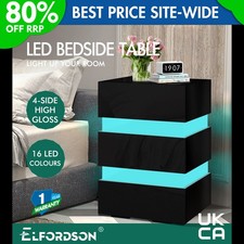 ELFORDSON Bedside Table 3 Drawer LED Nightstand Storage Cabinet High Gloss Black