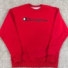Champion Script Logo Crewneck Sweatshirt Red Mens Medium Classic EUC