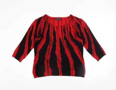 Just Elegance Damen Pullover Pulli rot schwarz Pailletten 3/4 Arm Größe L