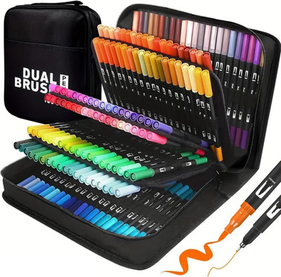 Dual Brush Markers Pens, 168 Colors Dual Tip(Fineliner & Brush) Art Markers, Art