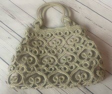 Vintage Crochet Handbag Purse Scroll Pattern Top Handle Sage Green