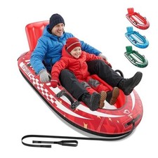 2-Person Inflatable Snow Sled with Premium Canvas Cover, Heavy Duty Sled Red