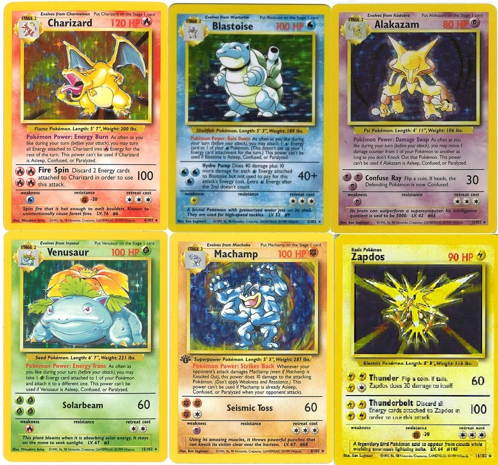 Rare Holo (shiny) base set pokemon cards All 16 Available Out of