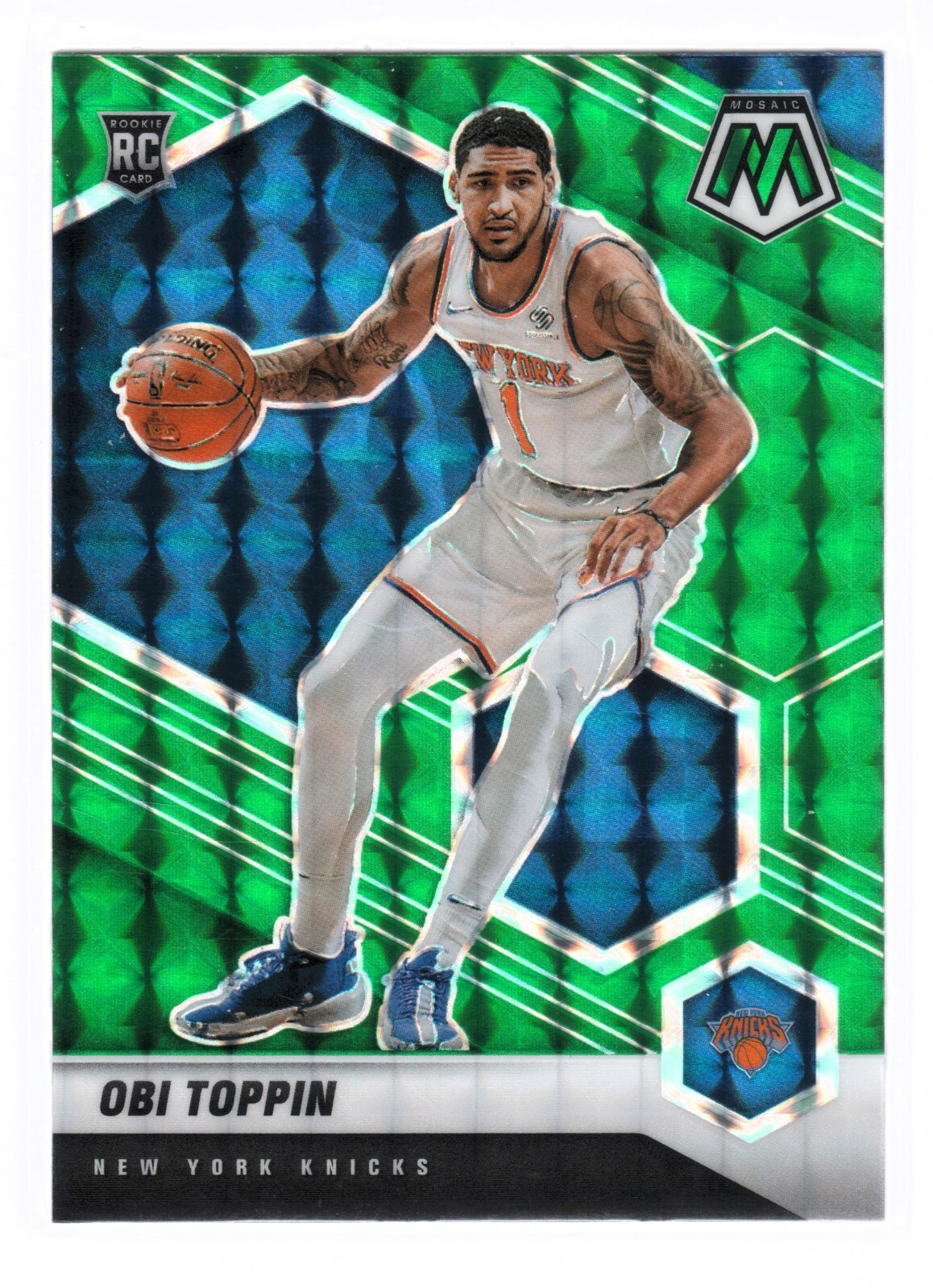 2020-21 Panini Mosaic Reactive Green Mosaic #220 Obi Toppin RC