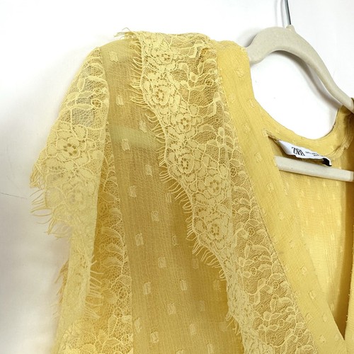 Zara Blouse Womens Large Yellow Lace Top Mustard See Through NWOT - Bild 2 von 12