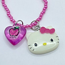 1976 Sanrio Hello Kitty Necklace w Pink Bubble Heart Charm Vintage