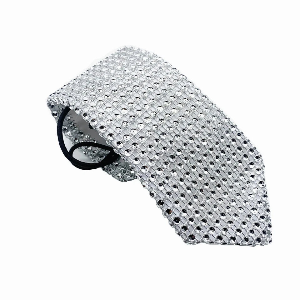 Corbata para niños, corbata corta de fiesta plateada hecha a mano costura 11 pulgadas Foto 2 de 4