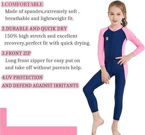 Youth Kids Baby One Piece Water Sports Sun Protection Rash Guard Long Swimsuits - Picture 4 of 32