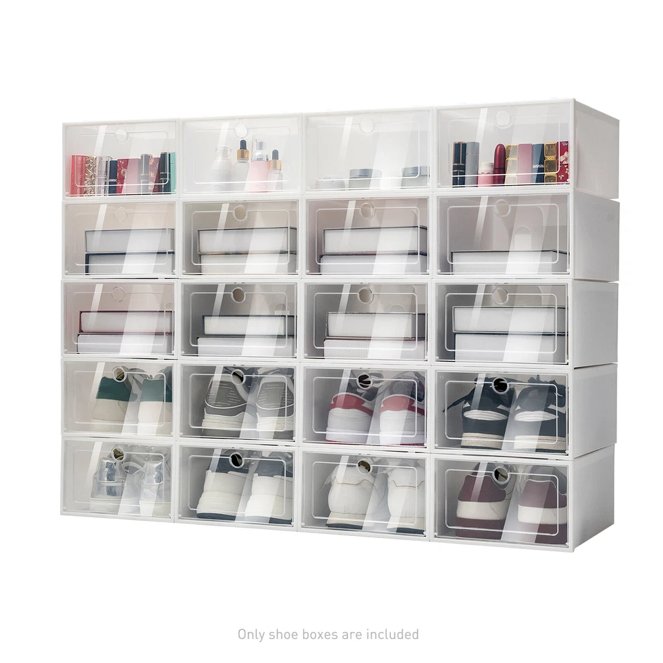 20pcs Large Plastic Shoe Storage Boxes Drawer Stackable Foldable Organiser Clear - Image 2 of 4