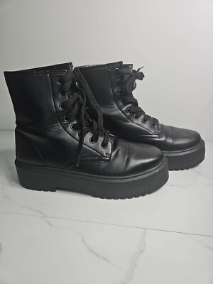 Asos Design Black Combat Style Lace Up Chunky Ankle Boots Made