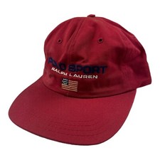 Polo Ralph Lauren Red Polo Sport Flag Strapback VTG USA 90s Hat