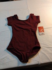 CAPEZIO GIRLS SHORT SLEEVE LEOTARD BURGANDY SIZE INTERMEDIATE NWT