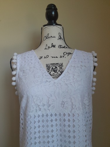 Sail to Sable pom pom eyelet lace mini dress womens 6 white cottagecore - Picture 2 of 11