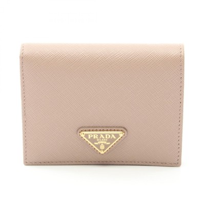 PRADA SAFFIANO TRIANG Bi-fold compact wallet 1MV204QHHF0236 leather Beige