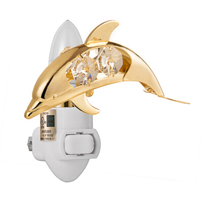 24K GOLD PLATED SWAROVSKI CRYSTAL STUDDED DOLPHIN SENSOR NIGHT LIGHT UL LISTED
