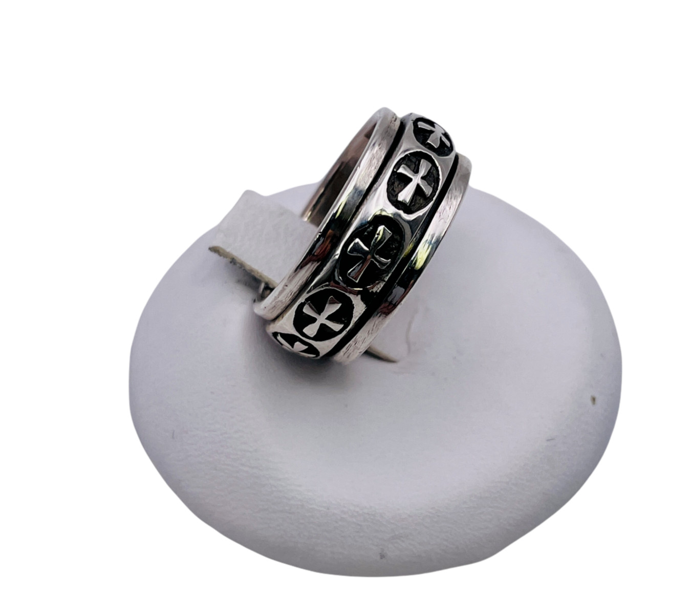 Solid 925 Sterling Silver Cross Biker Spinner Ban… - image 3