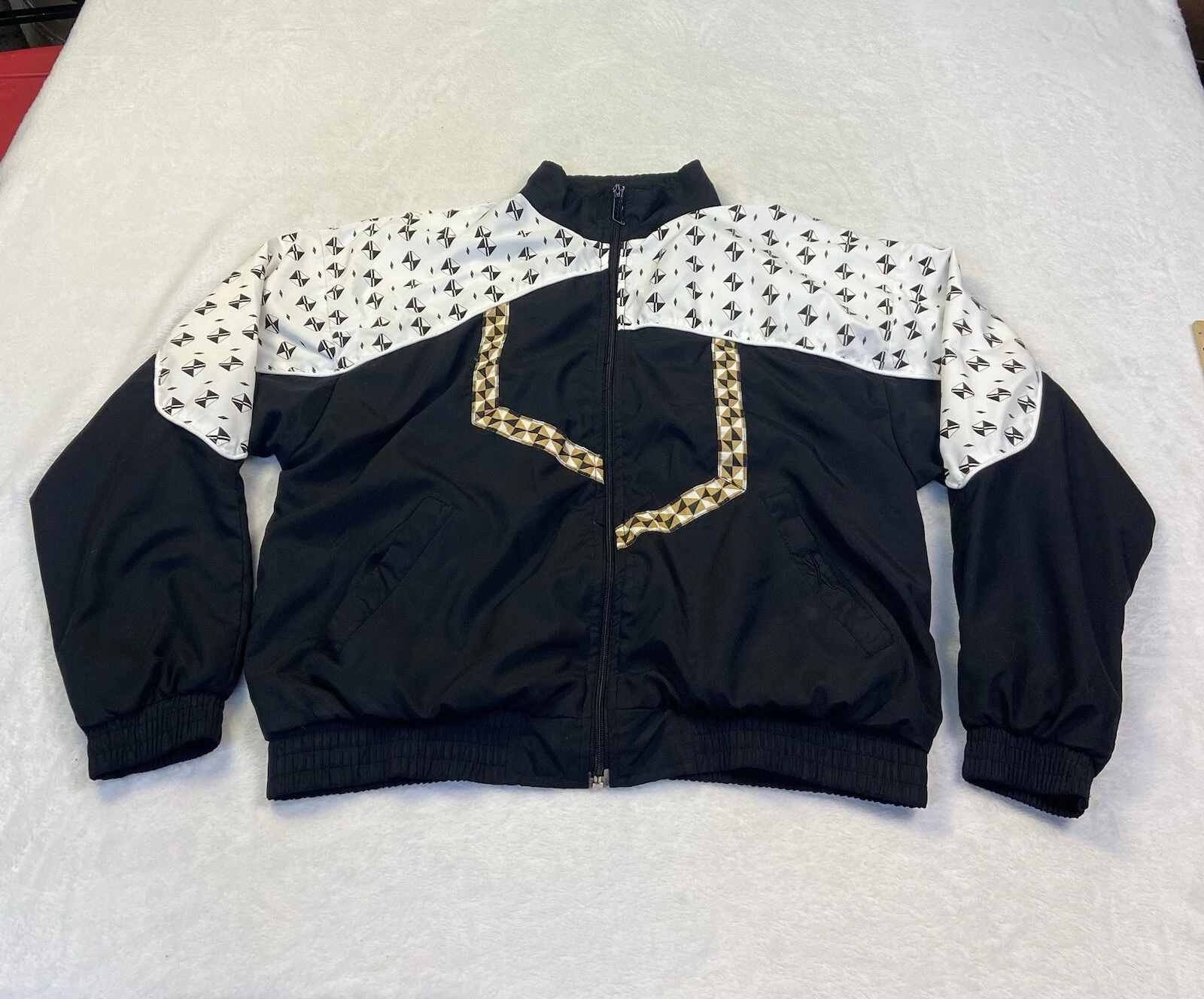Vintage Reebok Windbreaker Jacket Womens M Medium White Black Warm Up Track