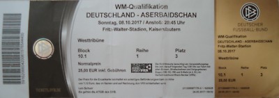 TICKET LS 8.10.2017 Deutschland - Aserbaidschan in Kaiserslautern
