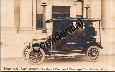 Real Photo Hatfield Suburban Cortland Cart Carriage Mfr Sidney NY RP RPPC G500