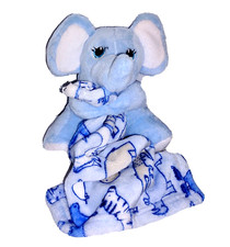 Little Beginnings ELEPHANT Blue White Velour Soft Plush Holding A Blanket Lovey