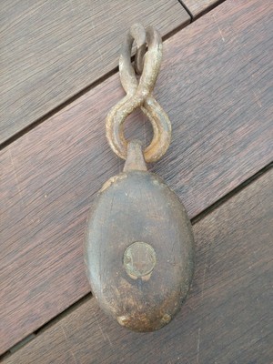 Merriman Brothers Wood Pulley Block Tackle Mb Trident Brass Vintage Nautical Ebay
