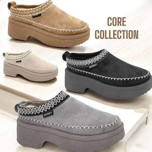 Women Platform  Warm Slippers Comfy Faux Fur Slip On Platform Slipper Shoes