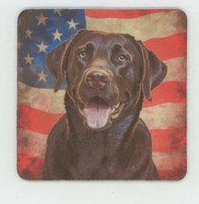 Black Labrador Retriever Patriotic American Flag Beverage COASTER
