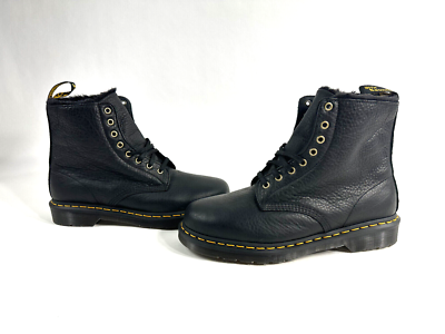 Dr Martens Faux Fur Pascal FL Black Leather Combat Boots 