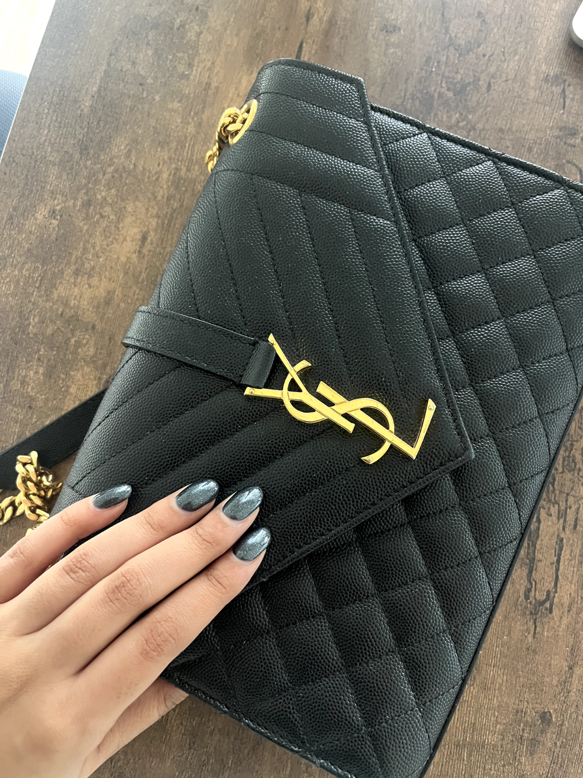 Saint Laurent Envelope Leather Crossbody Bag in Black