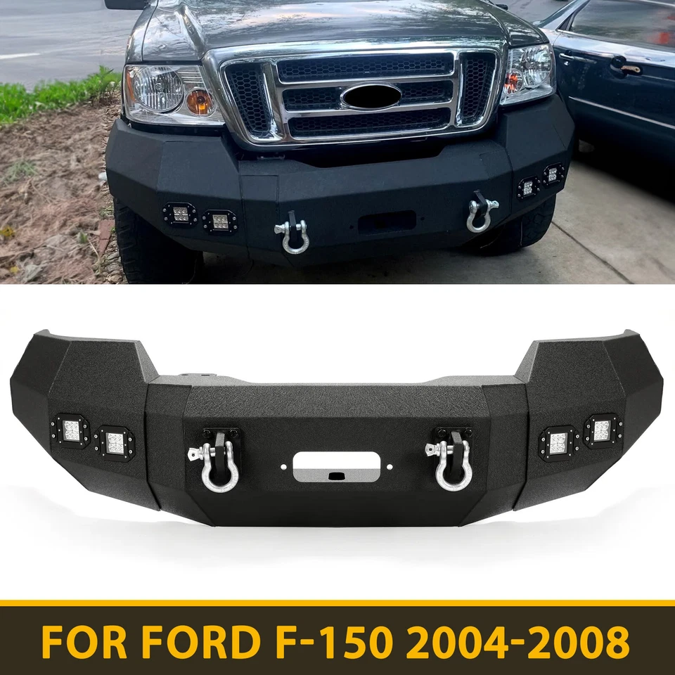 Parachoques delantero de acero con recubrimiento en polvo con anillos en D para Ford F-150 2004-2008 3 piezas Foto 2 de 4