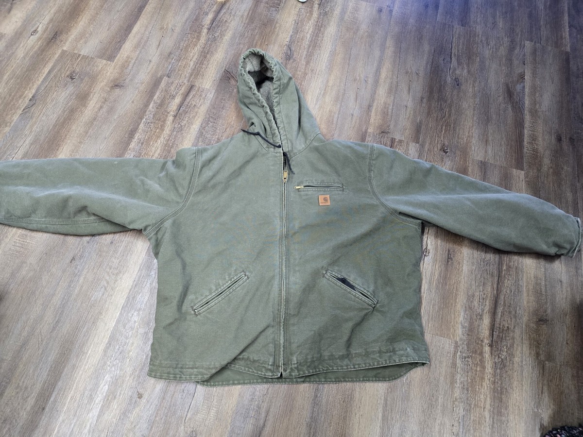 Carhartt Moss Green Hooded Sherpa Lined Zip Front Jacket J141 ARG