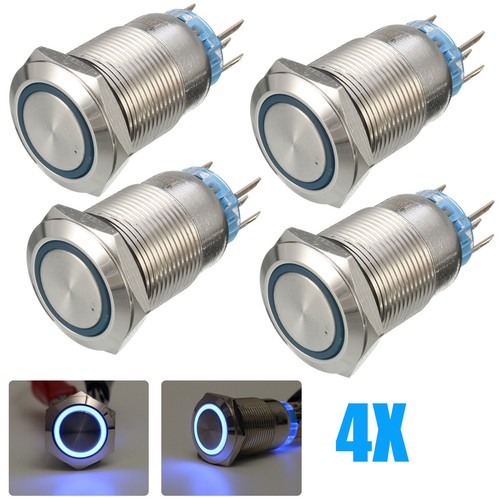 4x 19mm LED Push Button On Off Latching Switch Stainless Steel Car Boat ...
